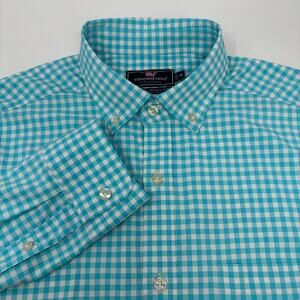 Vineyard Vines Performance Medium Blue Gingham Check L/S Button Down Shirt
